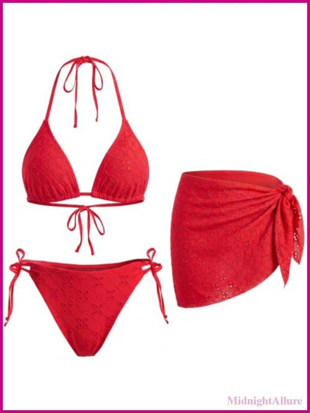 3-Piece Triangle Halter Bikini Set with Cover-Up